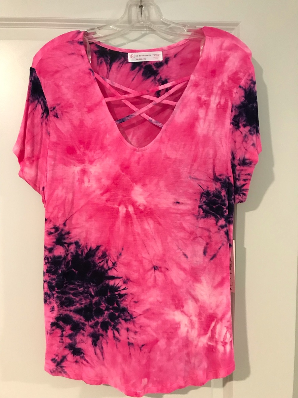 No Boundaries Pink Tie-Dye Crisscross Short Sleeve Top